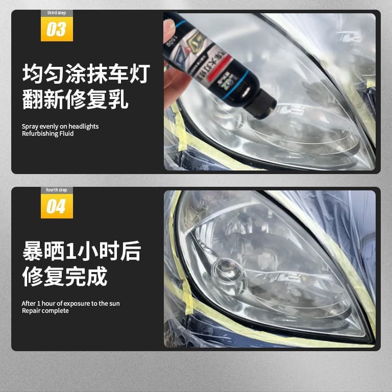 Car Headlight Restoration Repair Liquid Tool Kit, Headlight Yellowing Cleaner, Lens Coating Polishing Agent, Gloss Enhancer for Car Paint