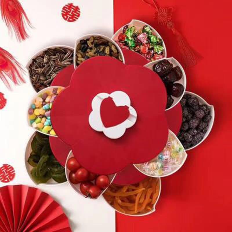 Double-layer thickened plastic rotating fruit plate with 10 compartments and lidded melon seeds and nut box for living room and household dried fruit box with good appearance