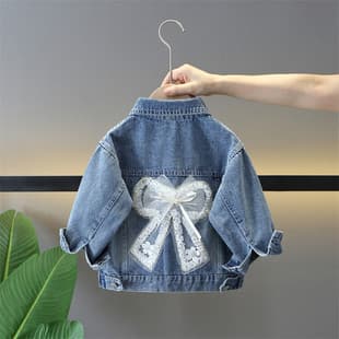 Bow Denim Jacket 2026 Spring/Fall New Style Kids Casual Jacket Girls Korean Fashion Top