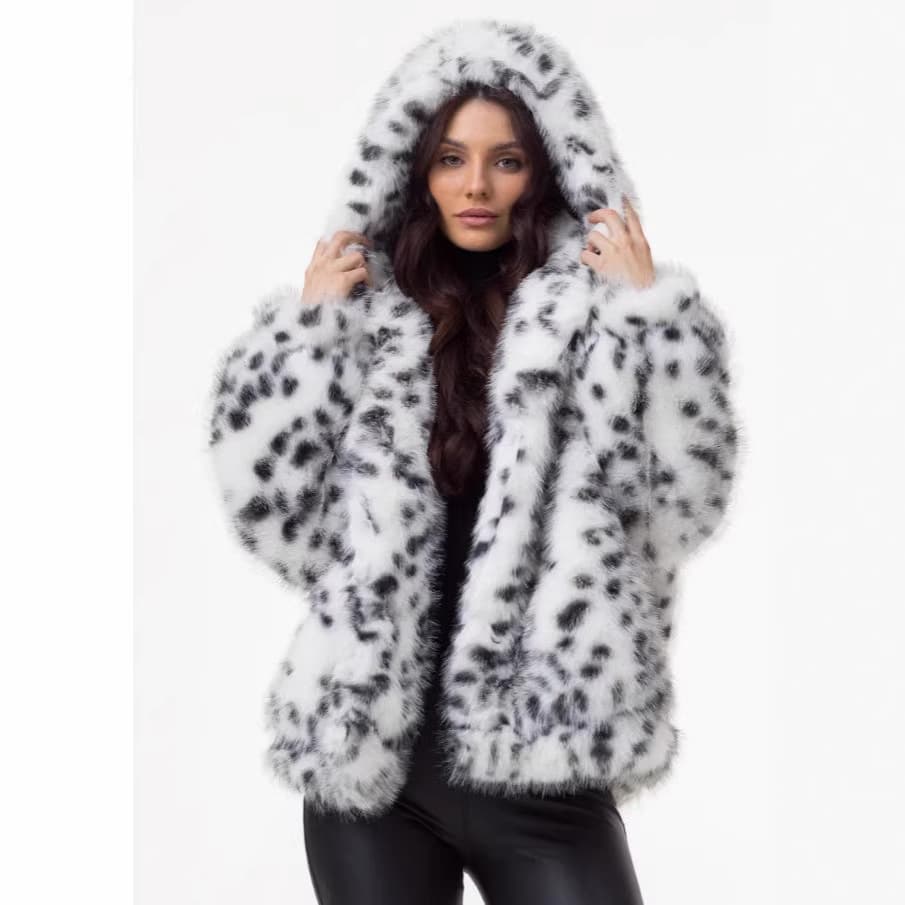 EU/US Plus Size Women's New Fur Jacket Faux Fox Fur Short Hooded Top Fur Jacket Hoodie C0004