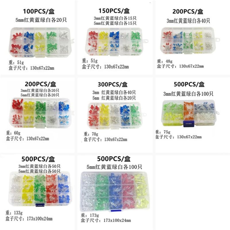 3MM 5MM LED Box Kit High Brightness Light Emitting Diode LED Lamp Red Yellow Blue Green White