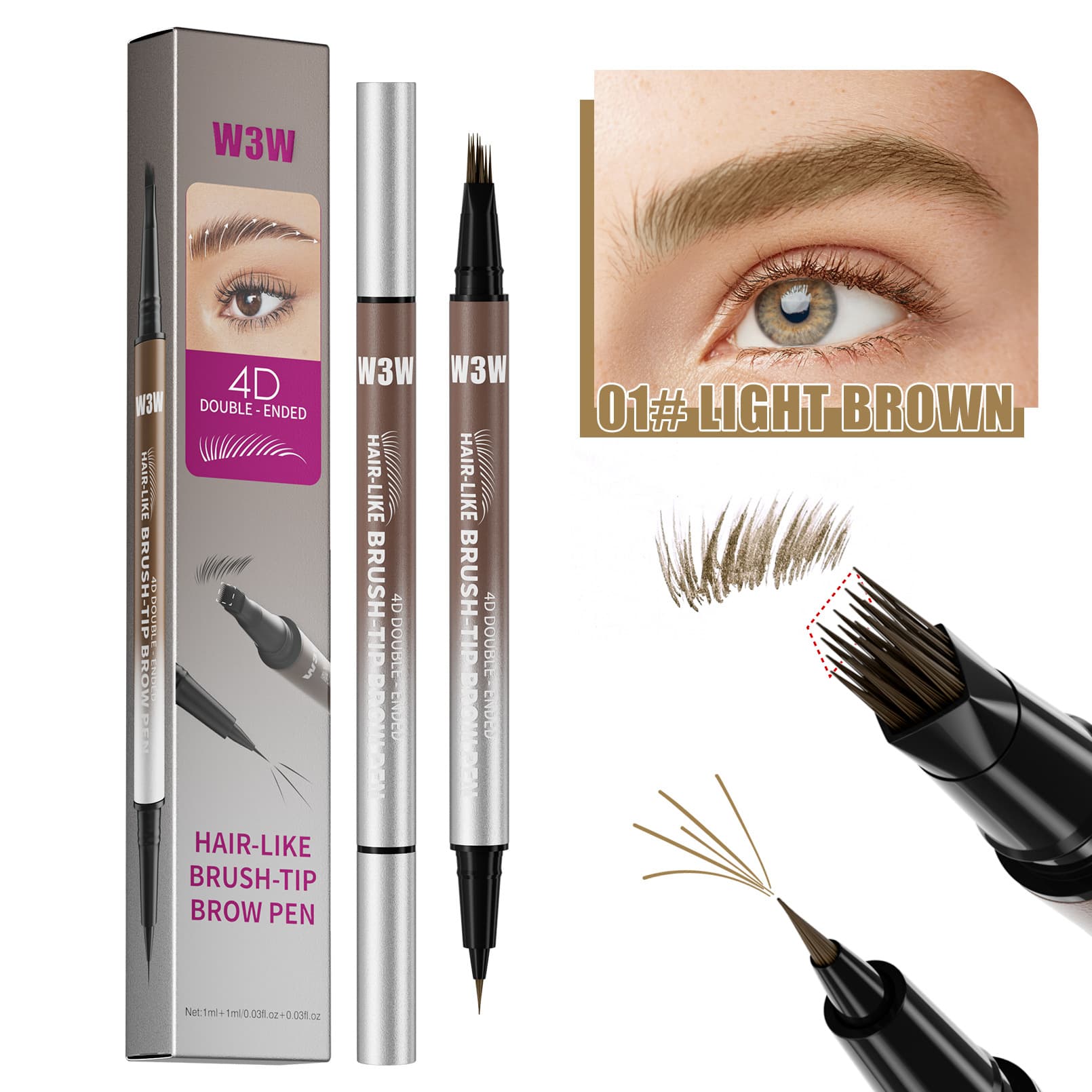 W3W Eyebrow Pencil Waterproof Smudge-proof 4D Micro-carving Dual-ended Eyebrow & Eyeliner Pen TK Bestseller Cross-border 2in1 Liquid Eyebrow Pencil