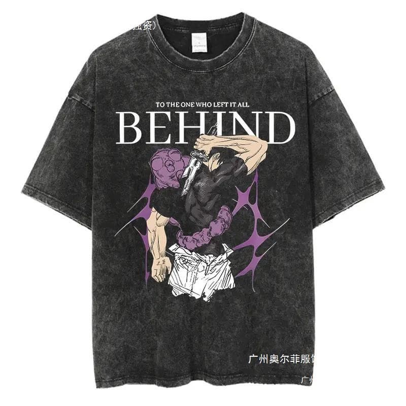 Vintage Acid Wash Cotton Tshirts Short Sleeve Tops Anime Gra