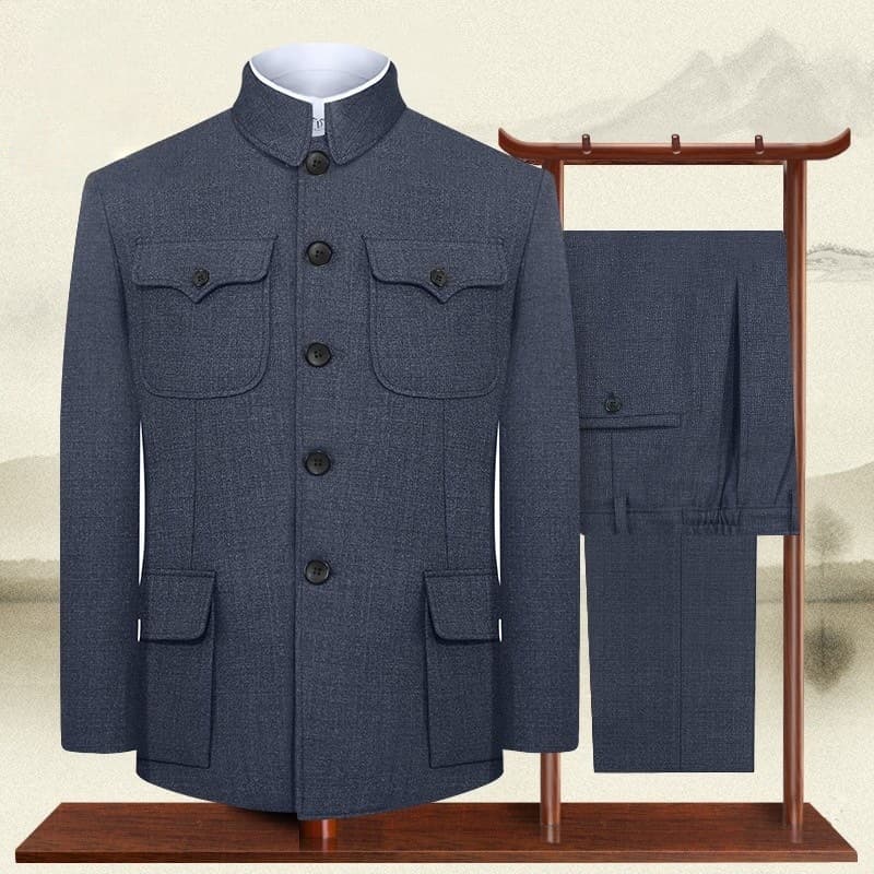 Middle-Aged and Elderly Zhongshan Suit Men's Set Spring and Autumn Season Dad Zhongshan Suit Old People Clothes Grandpa Outfit Thin Coat