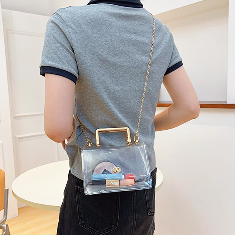 2023 New Transparent PVC Chain Small Square Bag Simple Shoulder Crossbody Bag Jelly Plastic Bag Beach Bag Women's Bag