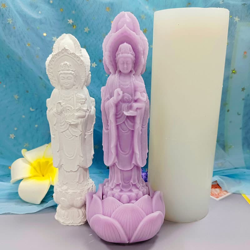 3D Three-Faced Guanyin Aromatherapy Candle Silicone Mold Lotus Base Chocolate Resin Soap Plaster Silicone Mold