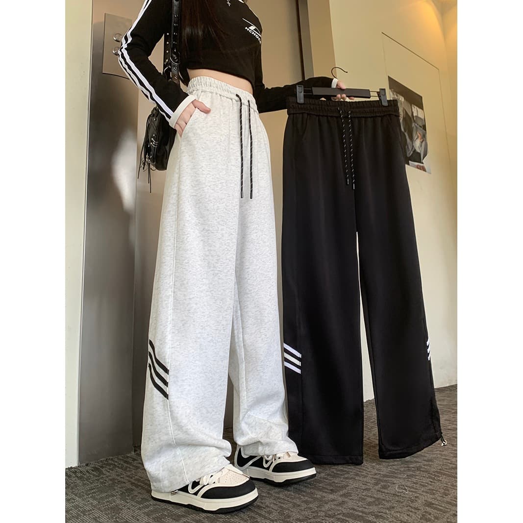 Side spliced three-stripes casual trousers for women spring and autumn new style student Korean style sports straight pants