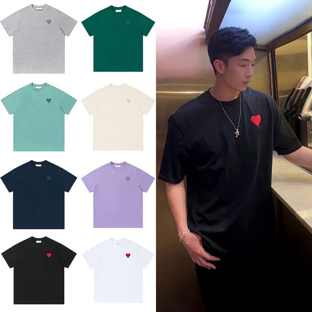 2026 Summer Trendy Short Sleeve Classic Heart Embroidery T-Shirt Loose Cotton Men Women Couple Cross-border Wholesale