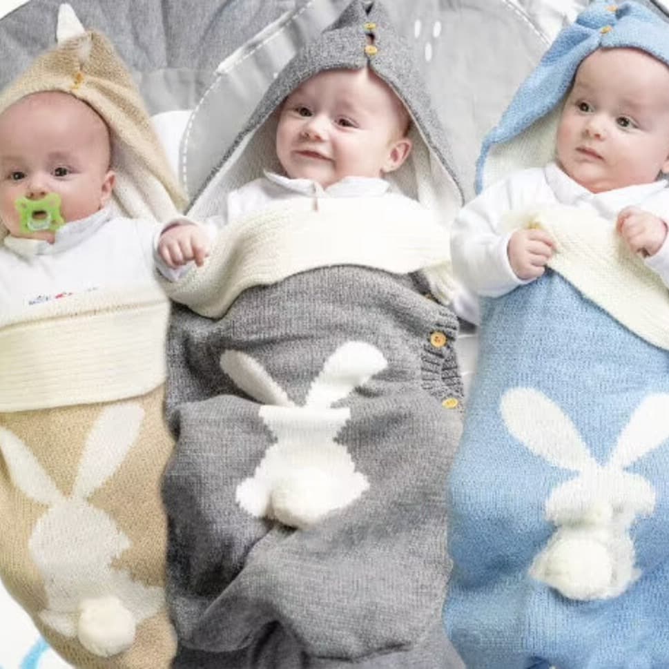 INS European and American Solid Color Infant Knitted Rabbit Button Sleep Bag for Outdoor Stroller, Wool Baby Sleep Bag in Stock for Wholesale
