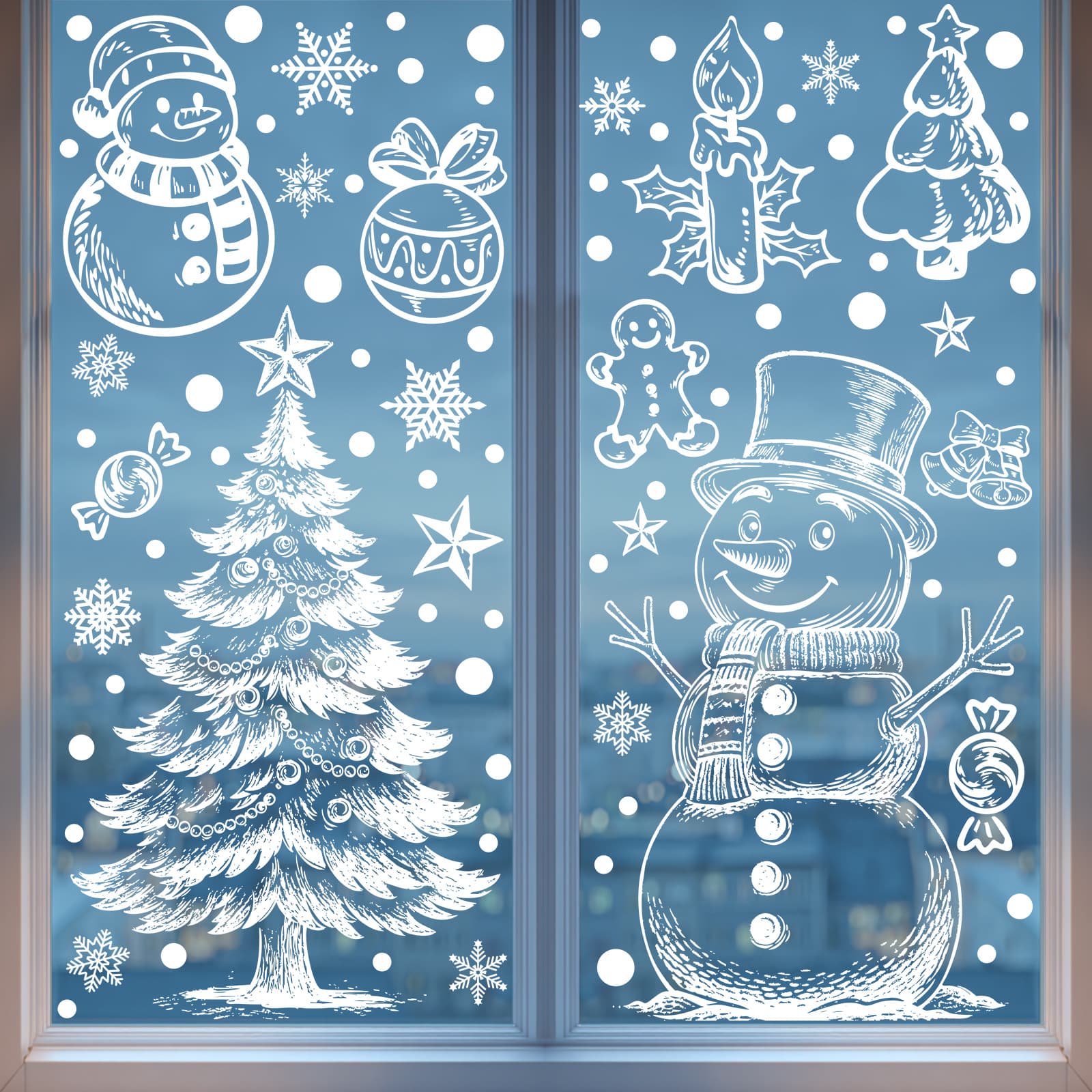 Christmas decorations cute elk snowman static stickers shopping mall window scene layout Santa Claus window stickers