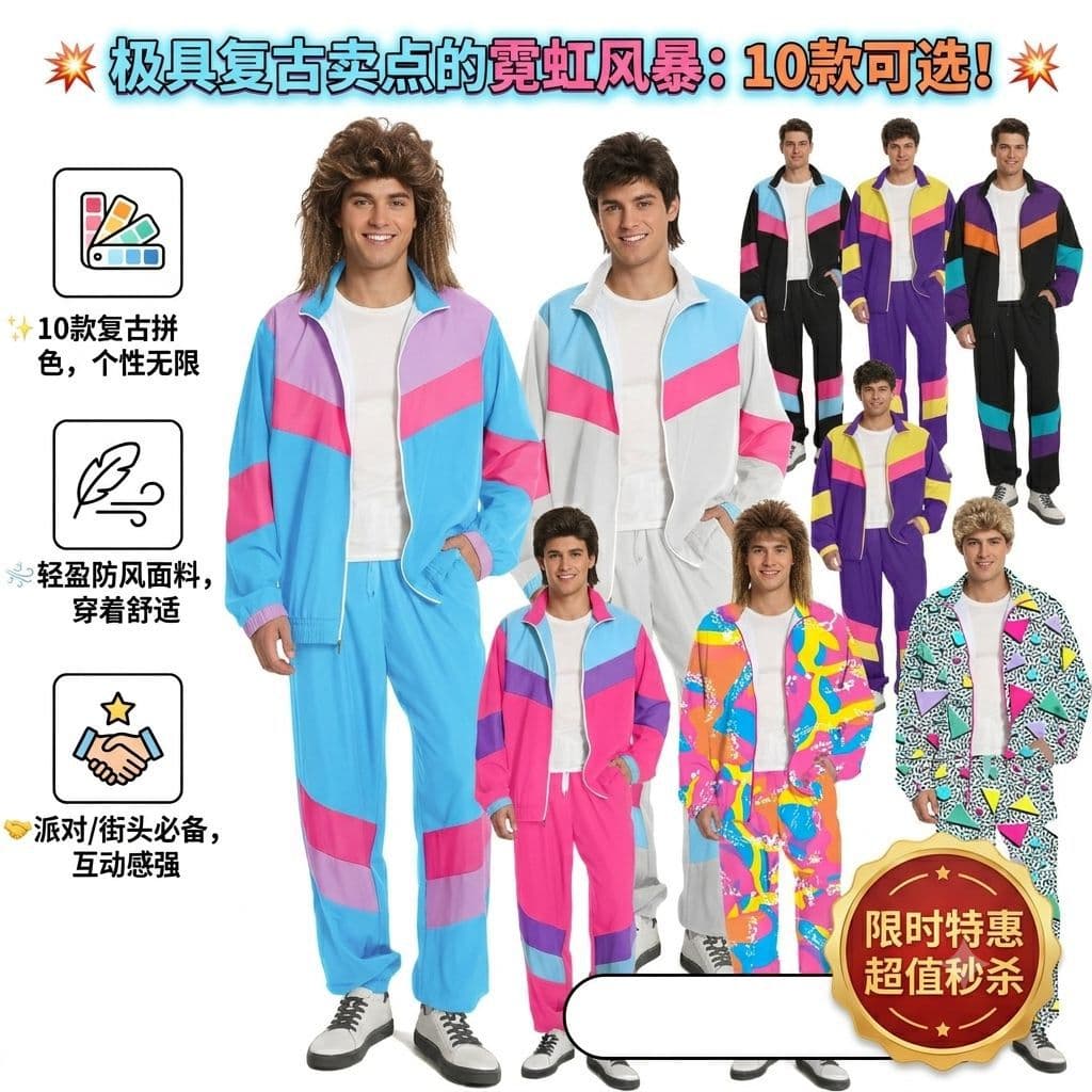 80s Retro Performance Costume Punk Disco Sequin Set Adult Couple Halloween Party Costume Factory