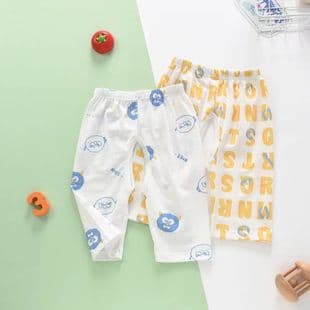 Baby Open-Crotch Pants, Pure Cotton Thin Style, Seven-Tenths Length Sleep Pants, Summer Air Conditioning Pants, Loose and Breathable for Toddlers
