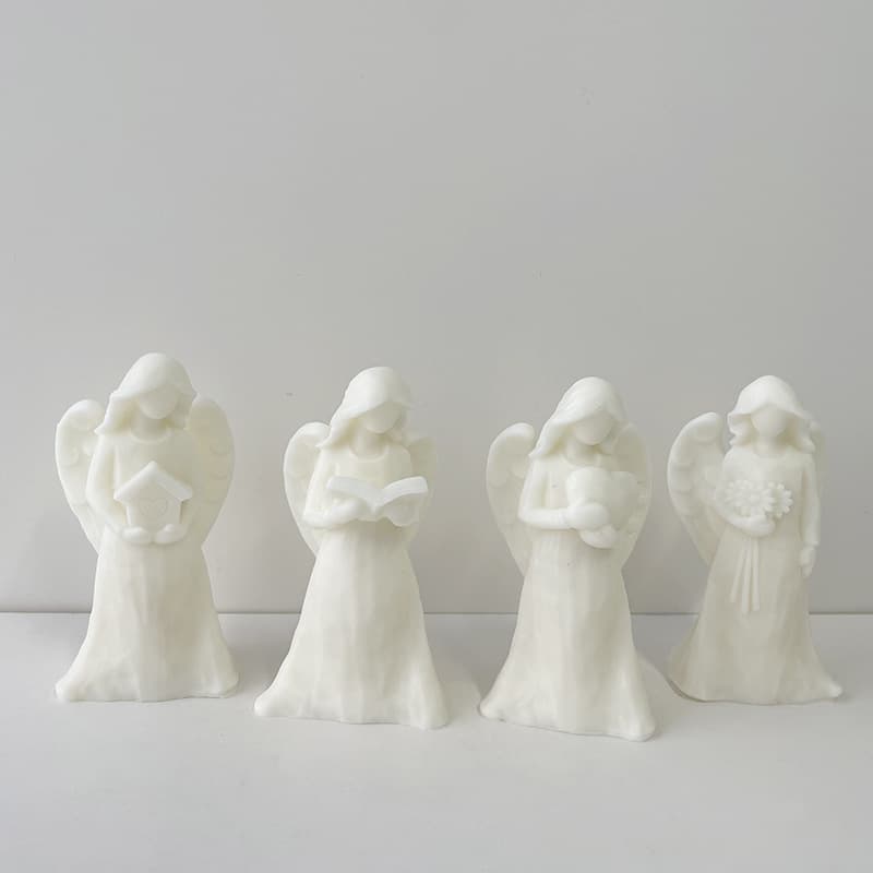 Four Styles Angel Aromatherapy Candle Mold, Angel Plaster Diffuser Stone Silicone Mold, DIY Candle Ornament Gift
