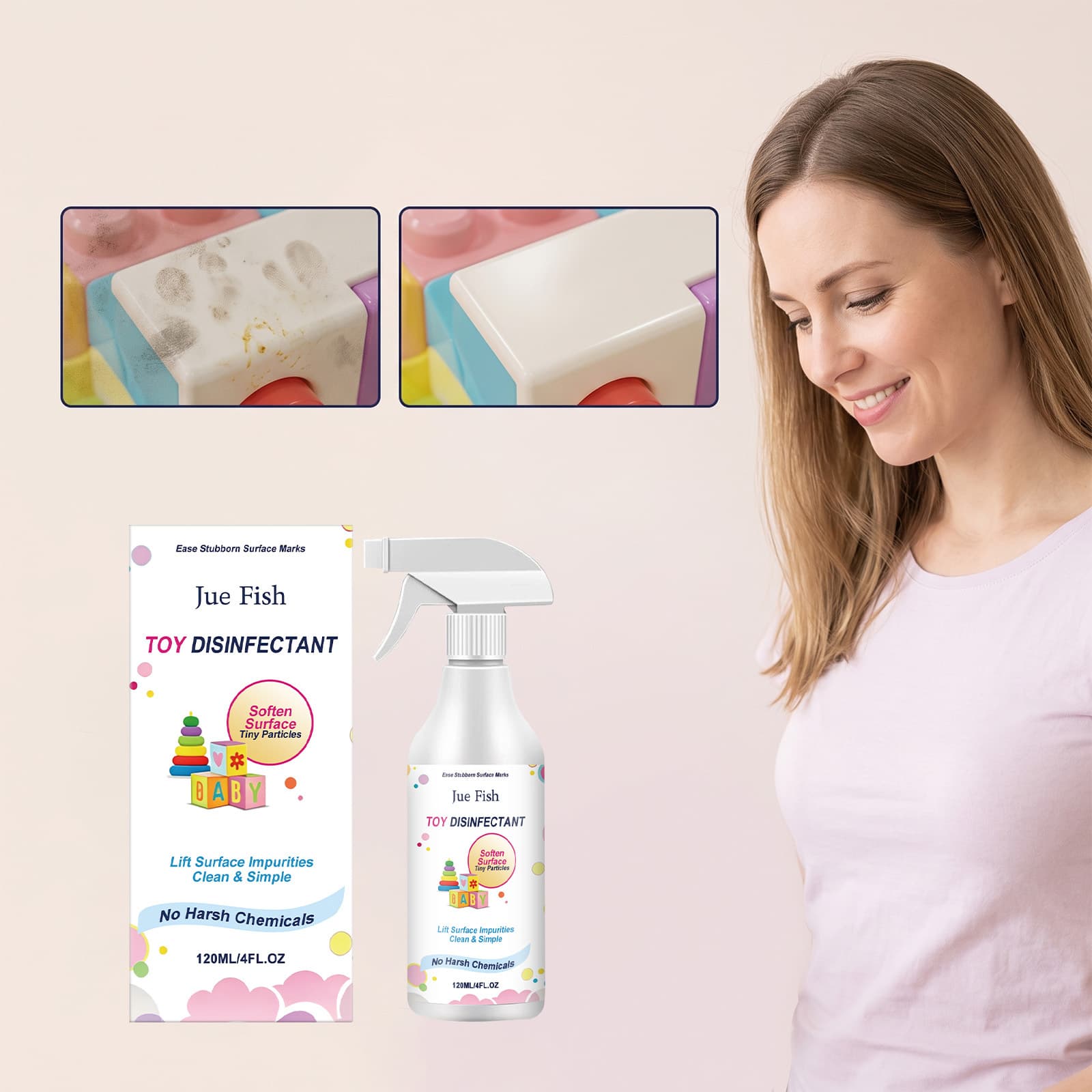 JUEFISH Toy Cleaning Spray, Mild Formula Stain Removal Surface Cleaner for Children's Toys Daily Care