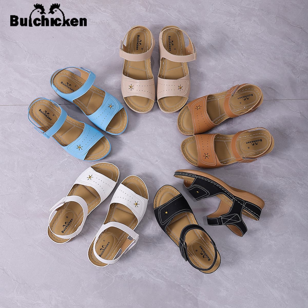 2026 Summer New Women's Sandals for Export, Fish Mouth Casual European and American Style, Velcro Strap, Solid Color, Wedge Heel, Size 43 Large Size Women's Sandals