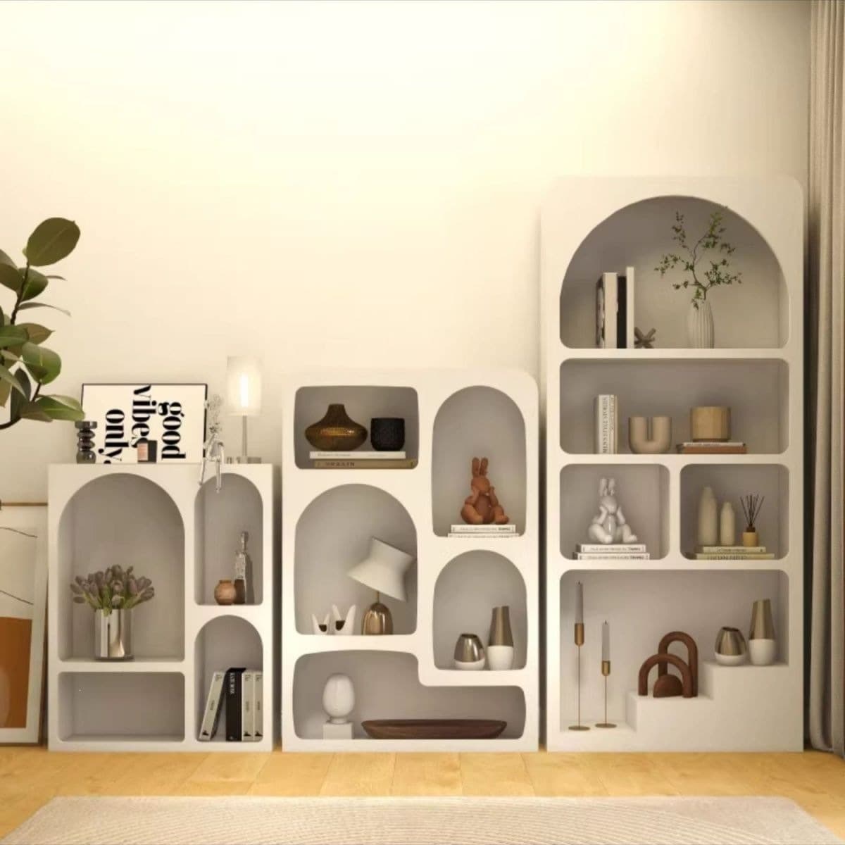 Bay window shelf, living room side cabinet, Nordic style entrance cabinet, floor-standing bookcase display cabinet, cream style cave cabinet