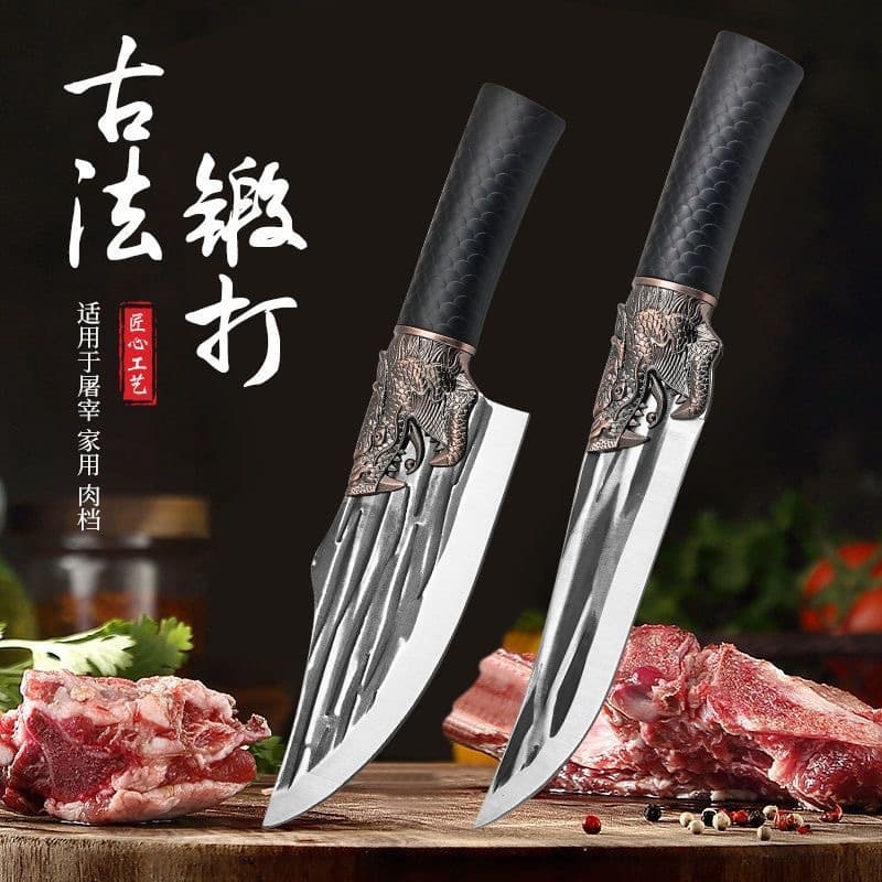 Stainless Steel Forged Dragon Head Boning Knife, Home Slaughtering Tool for Deboning and Meat Cutting, Factory Direct