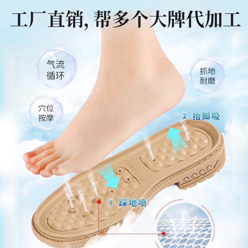 Micro air-conditioned sole air circulation breathable technology rubber material anti-skid wear-resistant compatible with all shoe types all-season use.