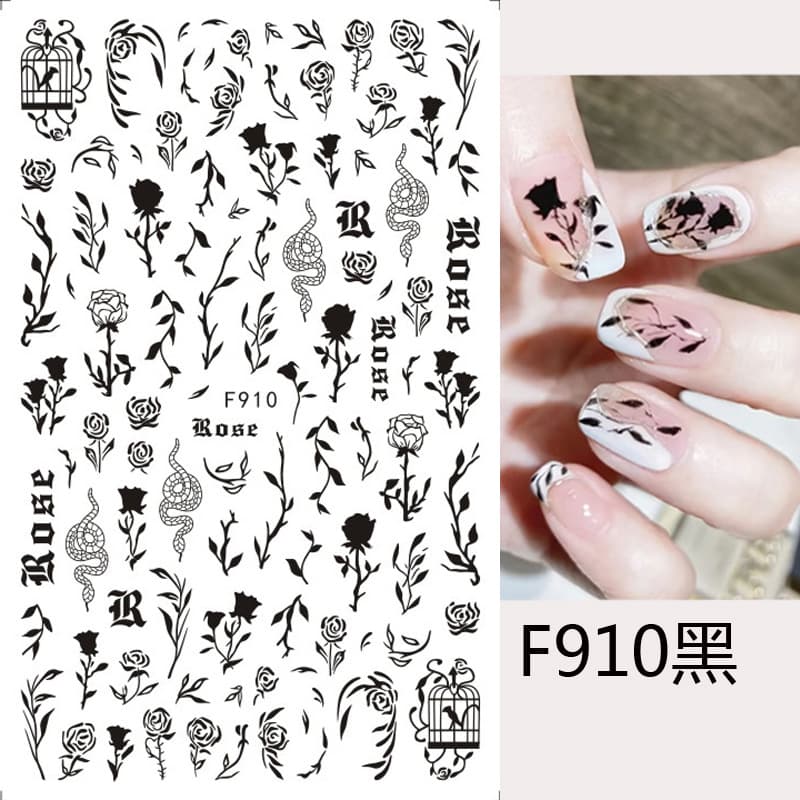 Dark Style Nail Stickers, Nail Art Stickers with Butterfly, Rose, Snake Eyes, F908 F909 F910 F911