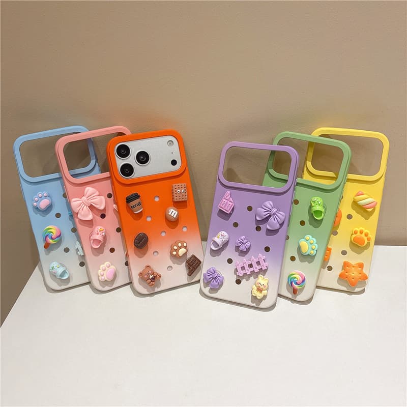 17 for iPhone 18 Pro Crocs-style Gradient Cat Paw Cookie Lollipop 16 Phone Case 15 Shockproof 14/13