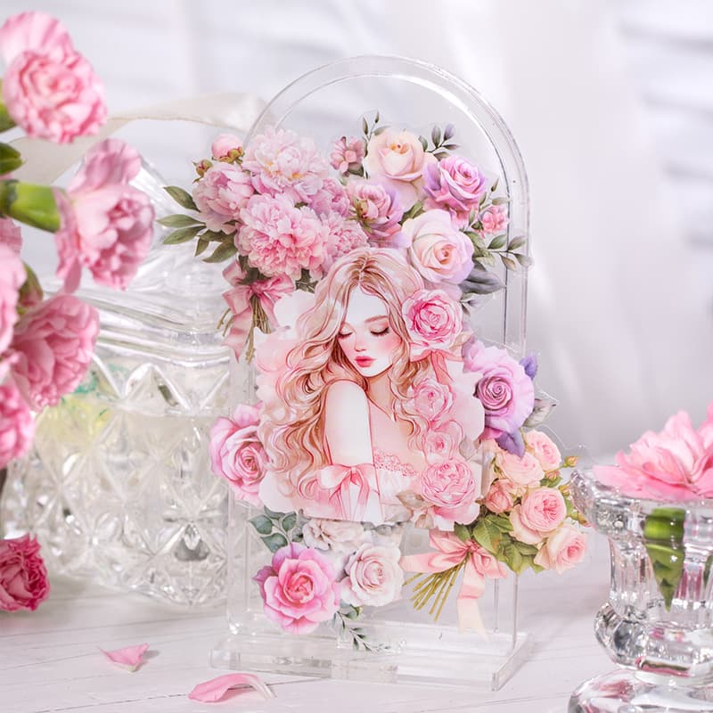 Good Day PET Sticker Pack 20 pieces of character theme material stickers of the girl holding flowers series
