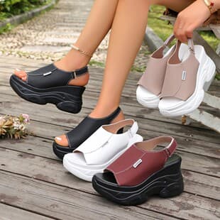 Summer In Stock New Peep-Toe Versatile Casual Flat Beach Sandals Wedge Heel Women's Sandals Oversized European and American