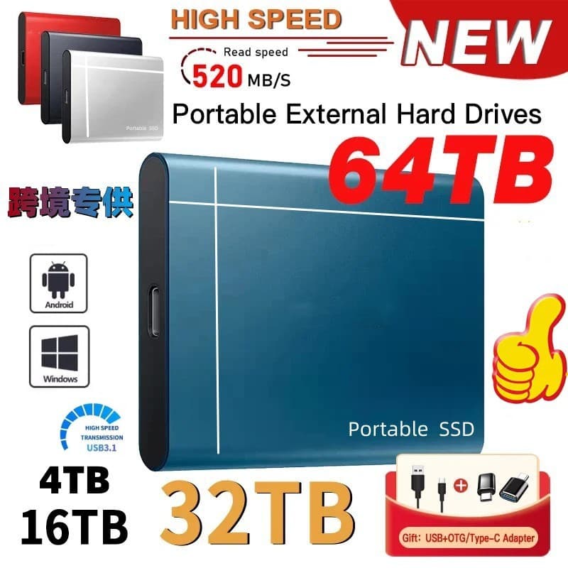 High-Speed Portable Solid State Drive Expansion 16TB 32TB Large Capacity Mobile Phone Computer Cross-Border Upgrade External Hard Drive 1TB