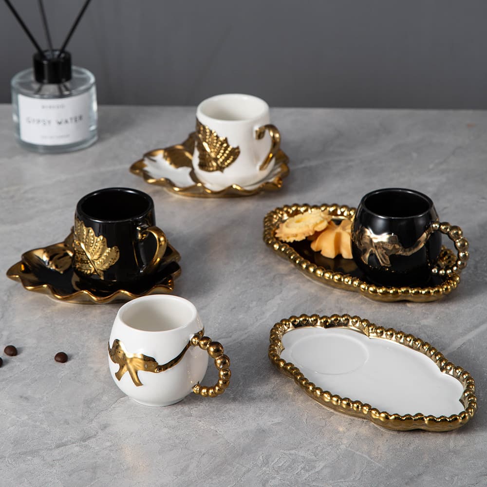 Ceramic Coffee Cup and Saucer Set Creative Afternoon Tea Espresso Cup Saucer Electroplated Pearl Coffee Cup Saucer
