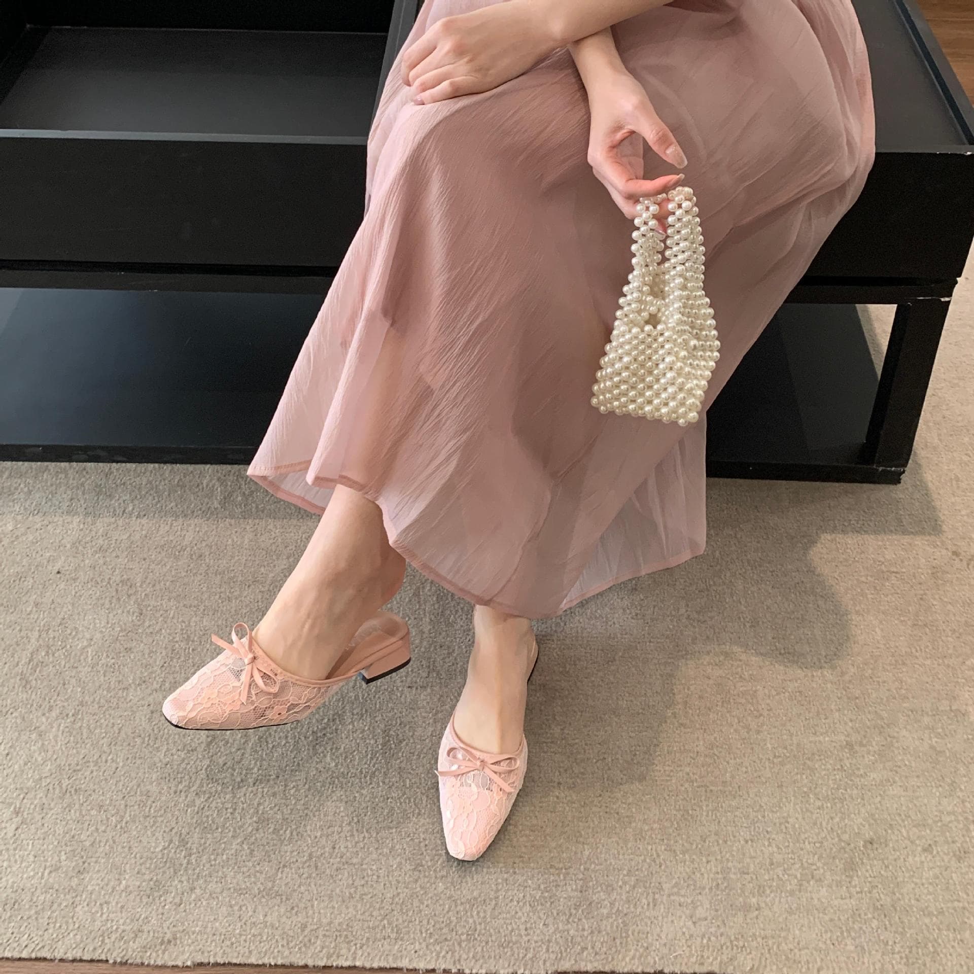 French Slip-On Lace-Toe Fashion Mules for Dresses, 2025 Summer New Arrival Fairy Mules for Outdoor Wear