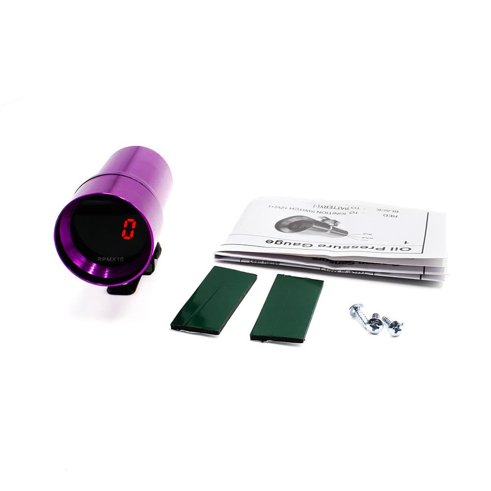 Factory Direct Supply 37mm 12V Universal Car Modification Gauge Tachometer with LED Digital Display Purple Shell