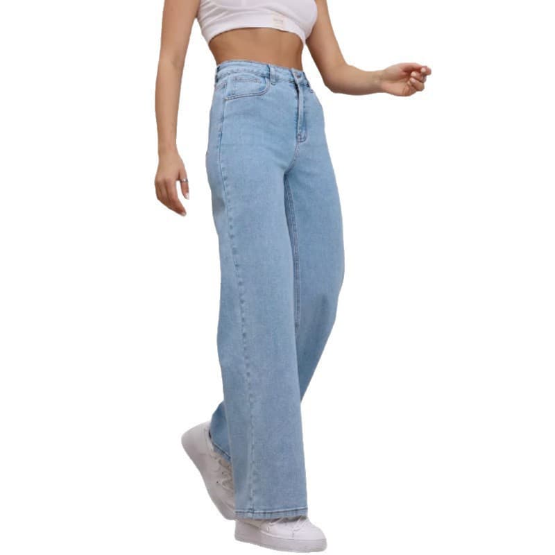 Vintage Cross-Border Straight-Leg Loose Jeans, High-Waist Long Pants for Women, Gray Solid Color