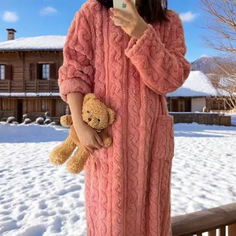 Warm Autumn and Winter Full-Body Women's Bath Skirt Nightgown Loose Long-Sleeved Tall Cute Pajamas Bathrobe Cold-Proof Long