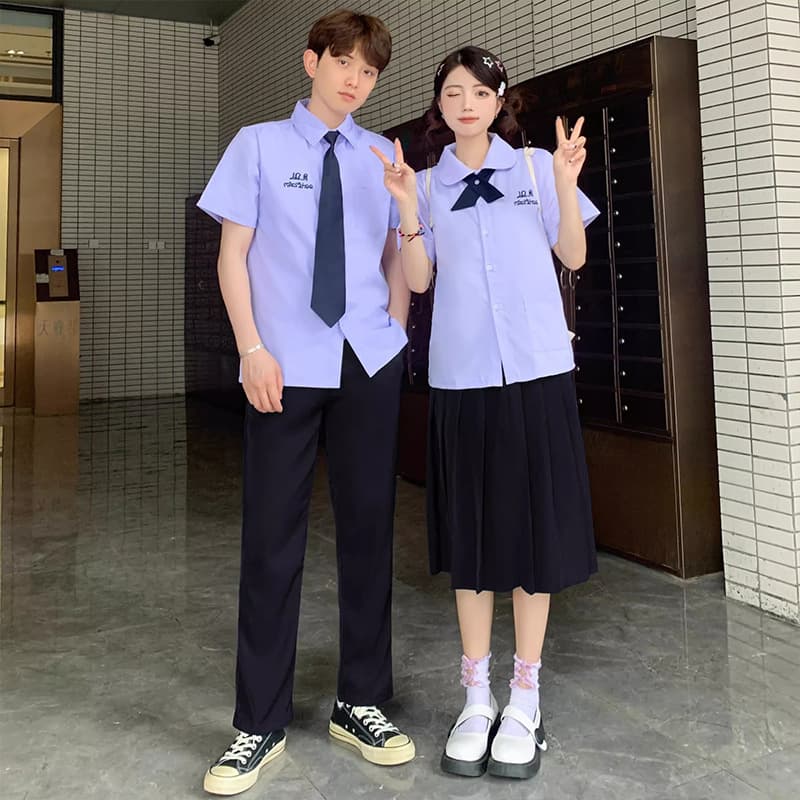 New Thai-style school uniform for girls, short-sleeved and long-sleeved JK uniform shirt, middle and high school graduation season class uniform set