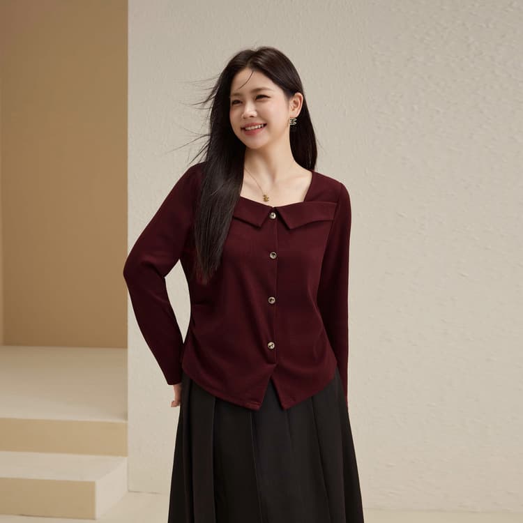 French Square Neck Slimming Knit Top - Xianlixiu Plus Size Women's Fashion Elegant Blouse for Autumn New Arrival