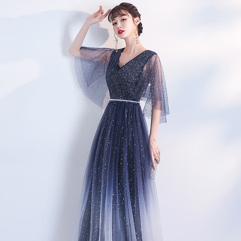 2026 New Style Banquet Annual Meeting Evening Dress Long V-Neck Flutter Sleeve Performance Dress Choir Performance Host