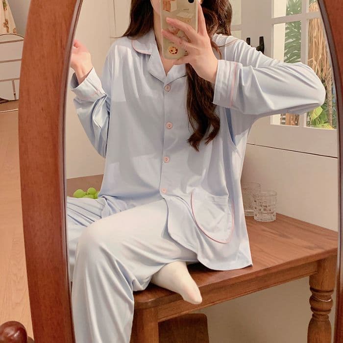 Maternity pajamas, spring and autumn confinement clothes, summer thin skirts, nursing clothes, belly support pants, outer wear home clothes suits
