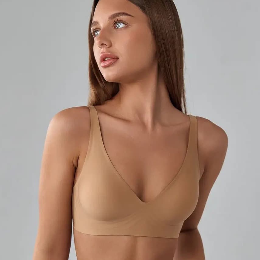 Women's Seamless Deep V French Style Sexy Bra, Push-Up for Small Bust, Backless Design