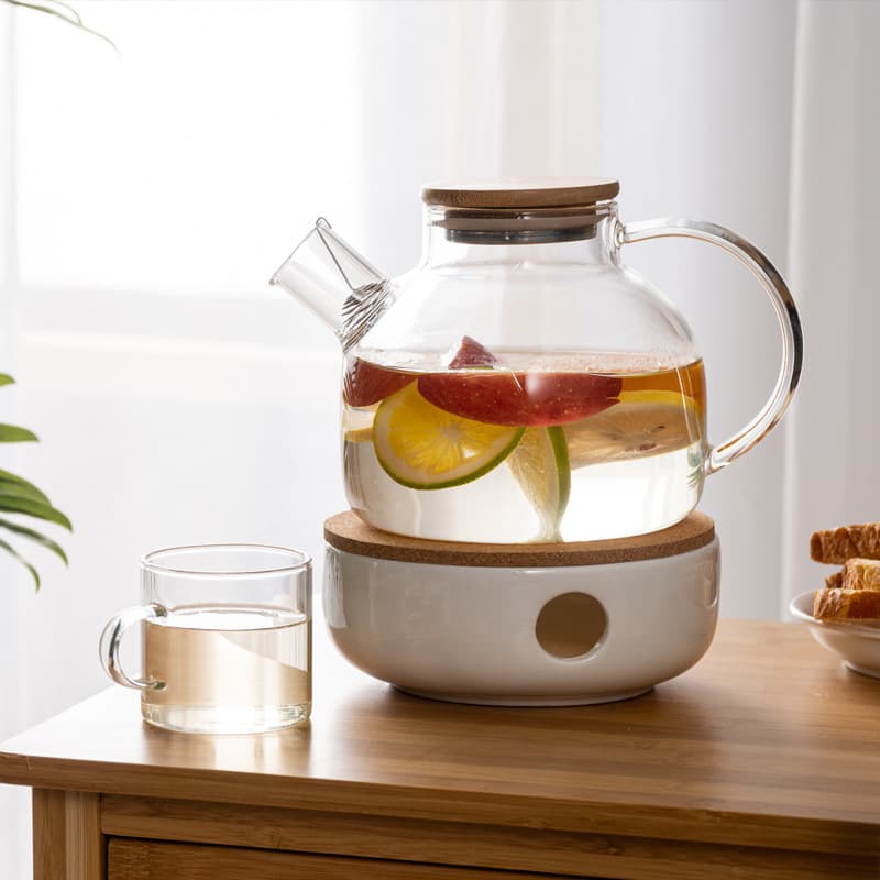 Japanese Heat-resistant Flower Teapot and Cup Set, Afternoon Glass Tea Set, Kung Fu Fruit Tea Pot with Candle Warmer