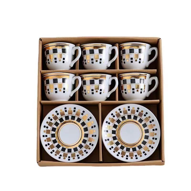 New European style ceramic coffee cup set Cross-border hot stamping coffee cup Middle Eastern 6 cups 6 saucers afternoon tea cup