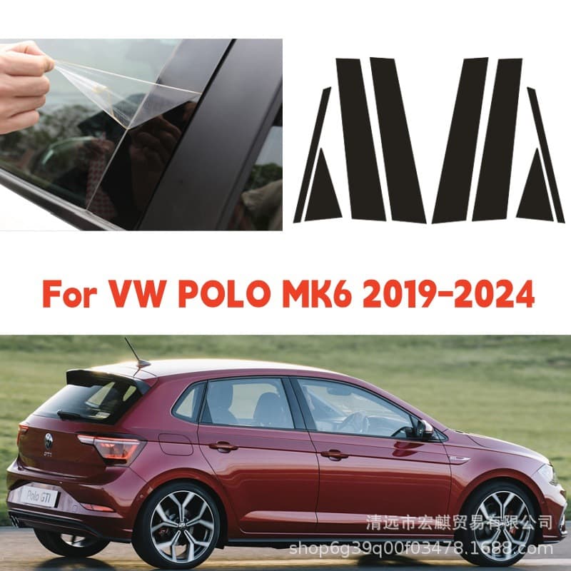 Compatible with VW Volkswagen POLO MK6 2019-2024 Modification Window Trim, 2002-2018 Model Glossy Black Sticker