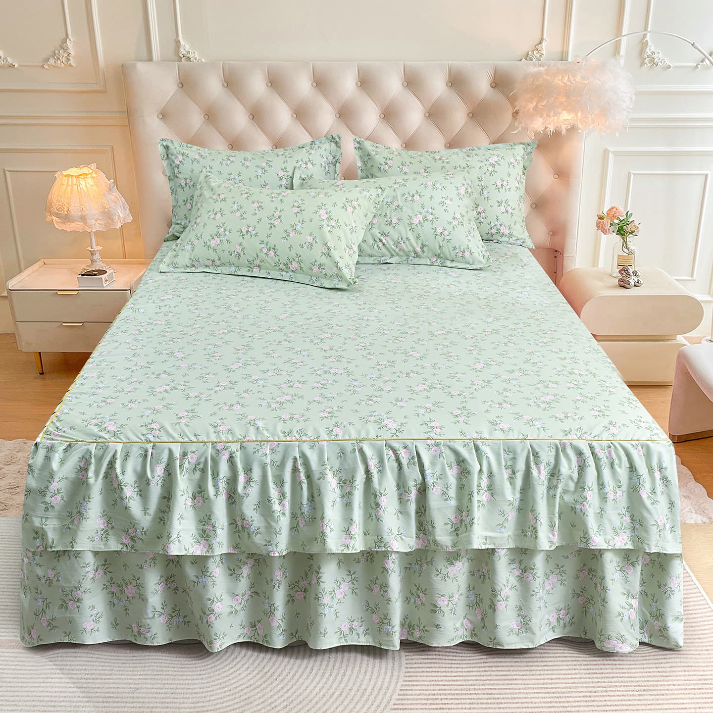 Cross-border Simmons brushed fabric bed cover, cloud brocade cotton single piece, double-sided bed skirt, Korean princess style bed cover wholesale