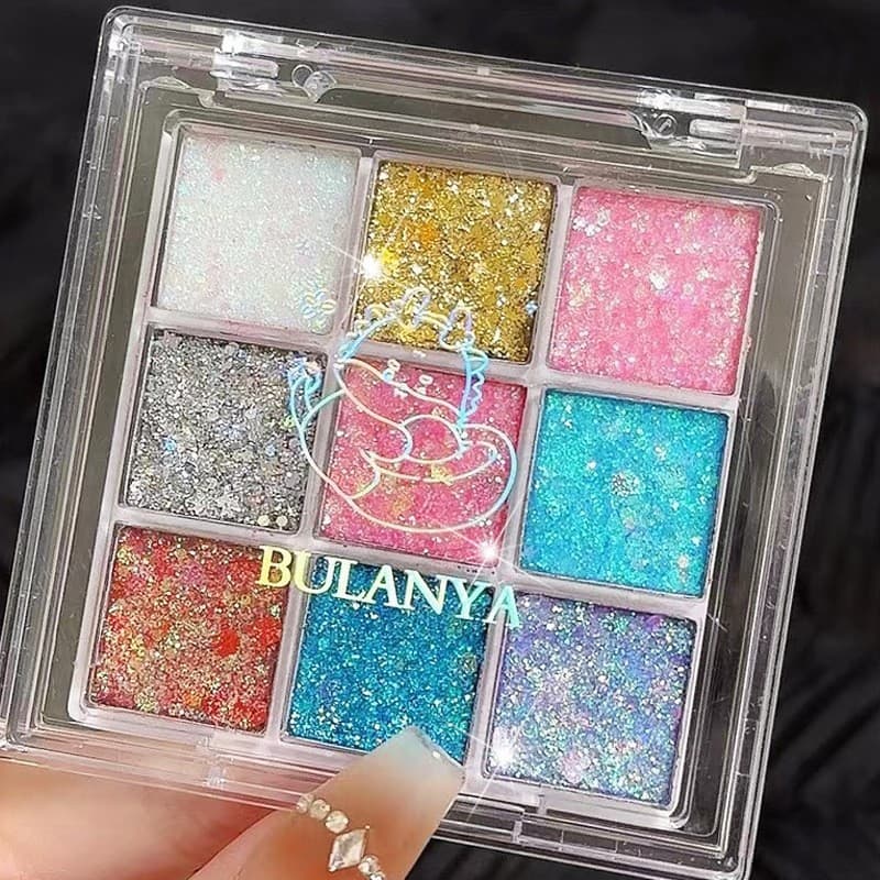 Glitter eyeshadow student performance stage makeup nine-color gel glue-free glitter makeup eyeshadow palette
