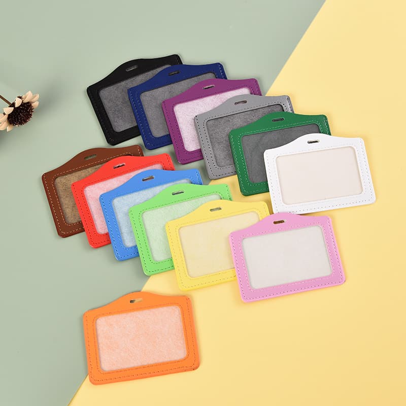 Factory Wholesale Card Sleeve Horizontal Style Leather Card Holder, Work ID Badge with Lanyard, Employee Office Neck Strap Name Tag