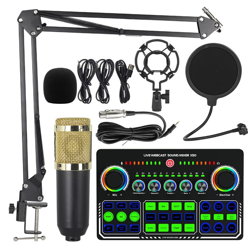 X50 Live Sound Card, Black and White Version, English Version, Mixer Supports Computer and Mobile Phone Recording, Singing Microphone