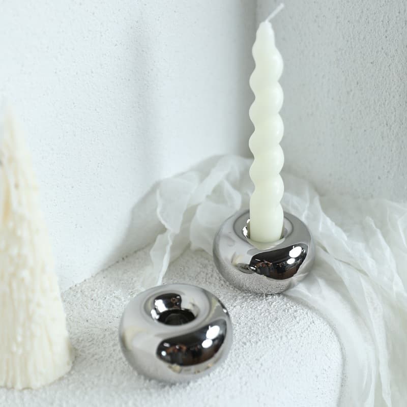 Modern Gold and Silver Ceramic Candle Holder Ornament, Living Room Home Decor, Atmospheric Tabletop Round Candle Holder Decoration