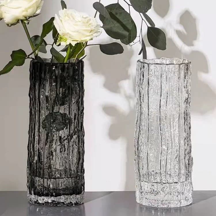 Glacier Pattern Glass Vase Transparent Flower Arrangement Cylinder Living Room Decoration Light Luxury Rock Texture Hydroponic Vase Home Use