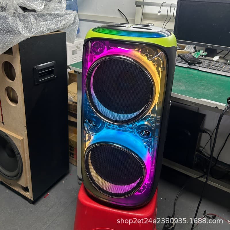 Karaoke Party Speaker Mecha Style Party Box Portable Wireless Bluetooth Speaker Dual 8-inch 80W Transparent Crystal Light