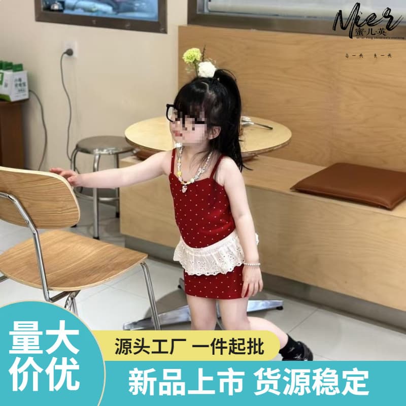 Girls Summer Polka Dot Red Sleeveless Dress Baby Summer Outfit Korean Style Dress Children's Summer Short Skirt Z043