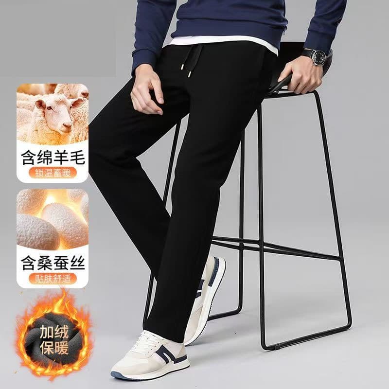 2025 New Style Fleece-Lined Men's Winter Sports Loose-Fitting Thermal Pants with Wool Lining