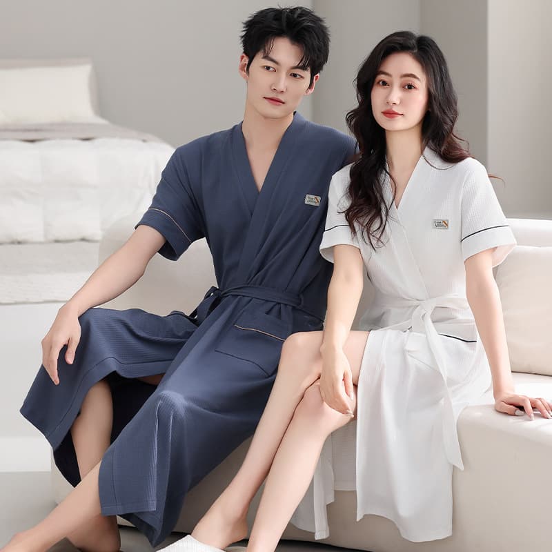 Couple Bathrobe Summer Cotton Short Sleeve Men's and Women's Kimono Robe Sleepwear 2025 New